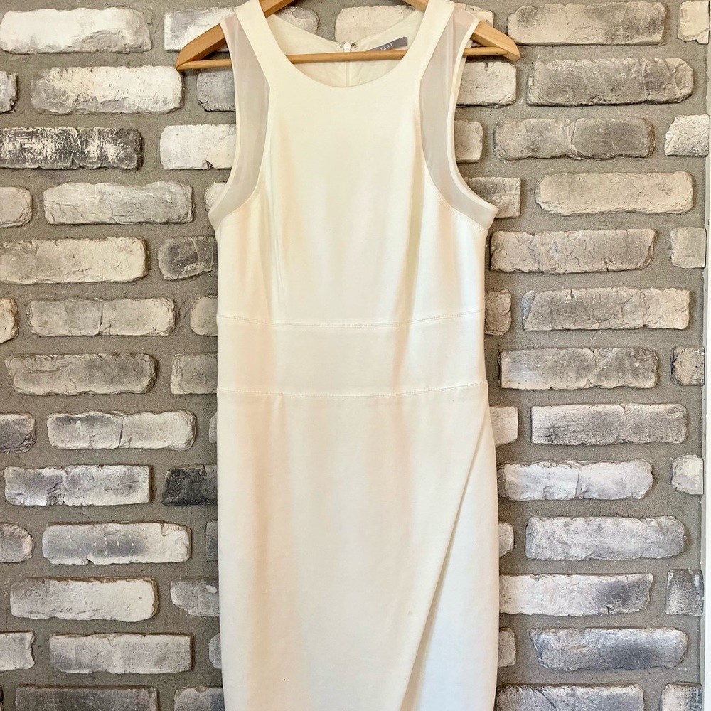TART white sheath dress with draped front - M